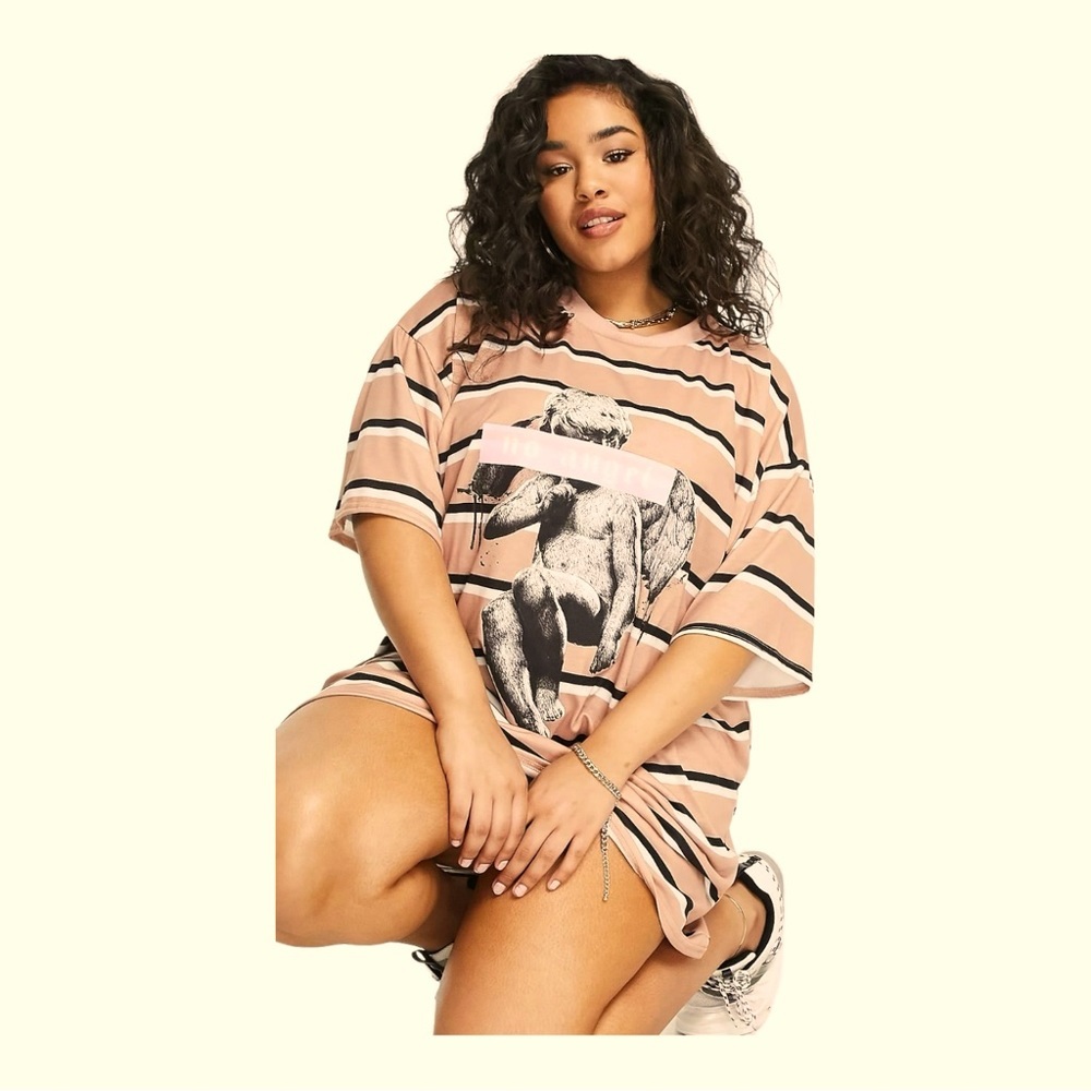I Saw It Firstโ Womens Angel Graphic Oversized T-Shirt Dress Tea Crew Neck 4